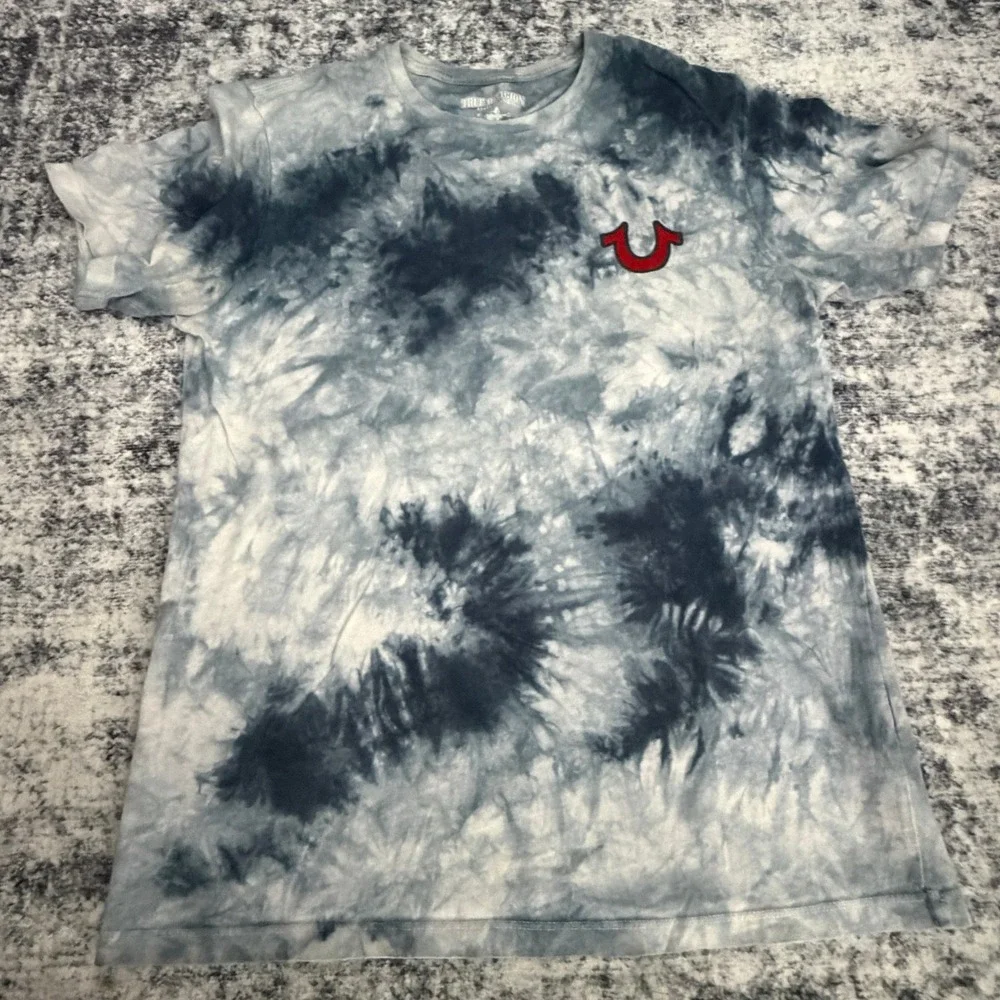 True Religion Lot of 2 Tie Dye Graphic T-Shirts Mens Small & Medium Buddha Logo